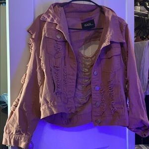Pink ripped jean jacket